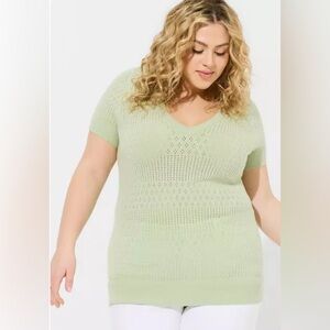 Torrid green everyday soft pointelle pullover v-neck sweater